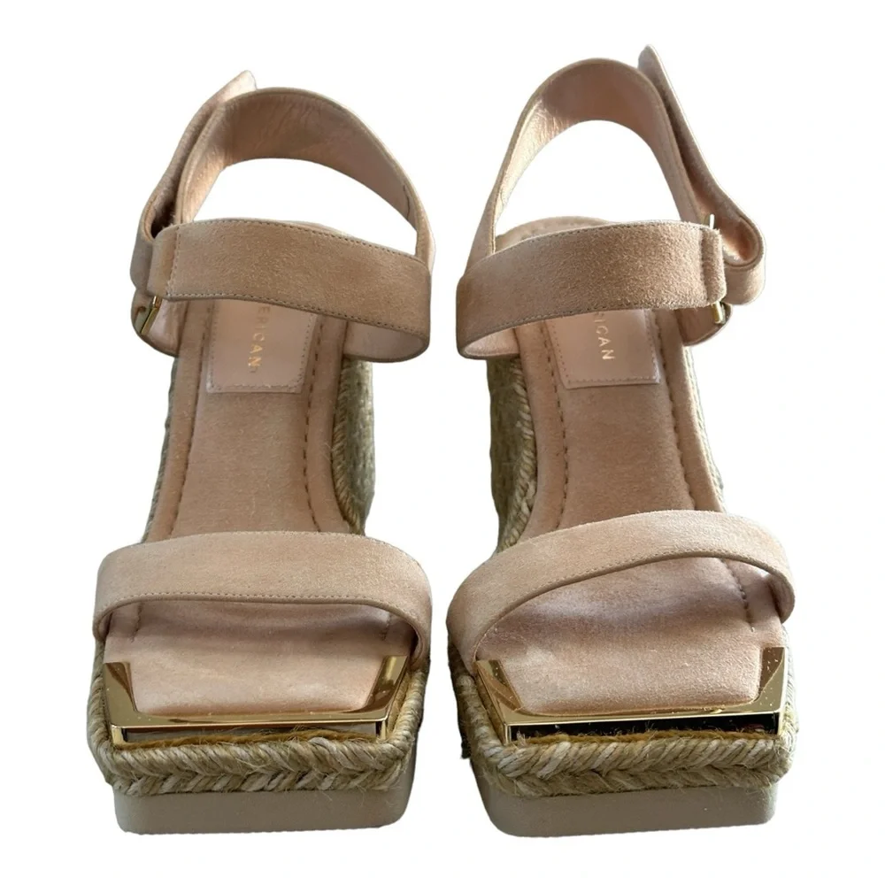 Good American Espadrille Wedge Suede Sandals Pale Pink Size 8.5 - Picture 4 of 9